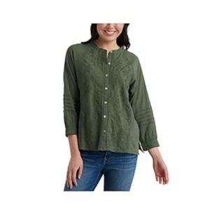 Lucky Brand XS Green Embroidered Boho Shirt
